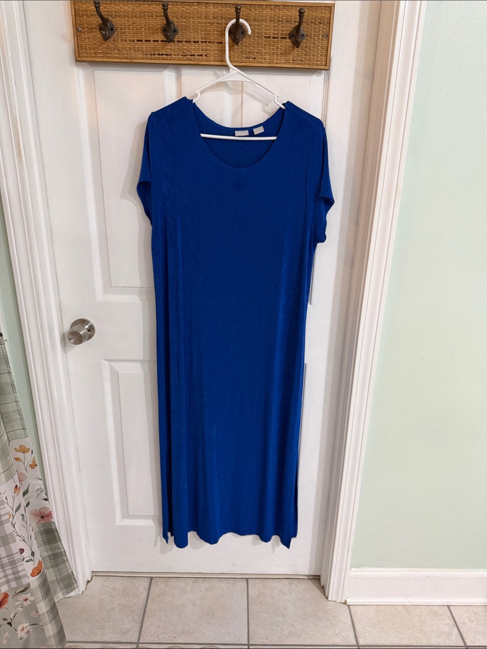 Women's Royal Blue Short-Sleeve Scoop Neck Maxi Dress